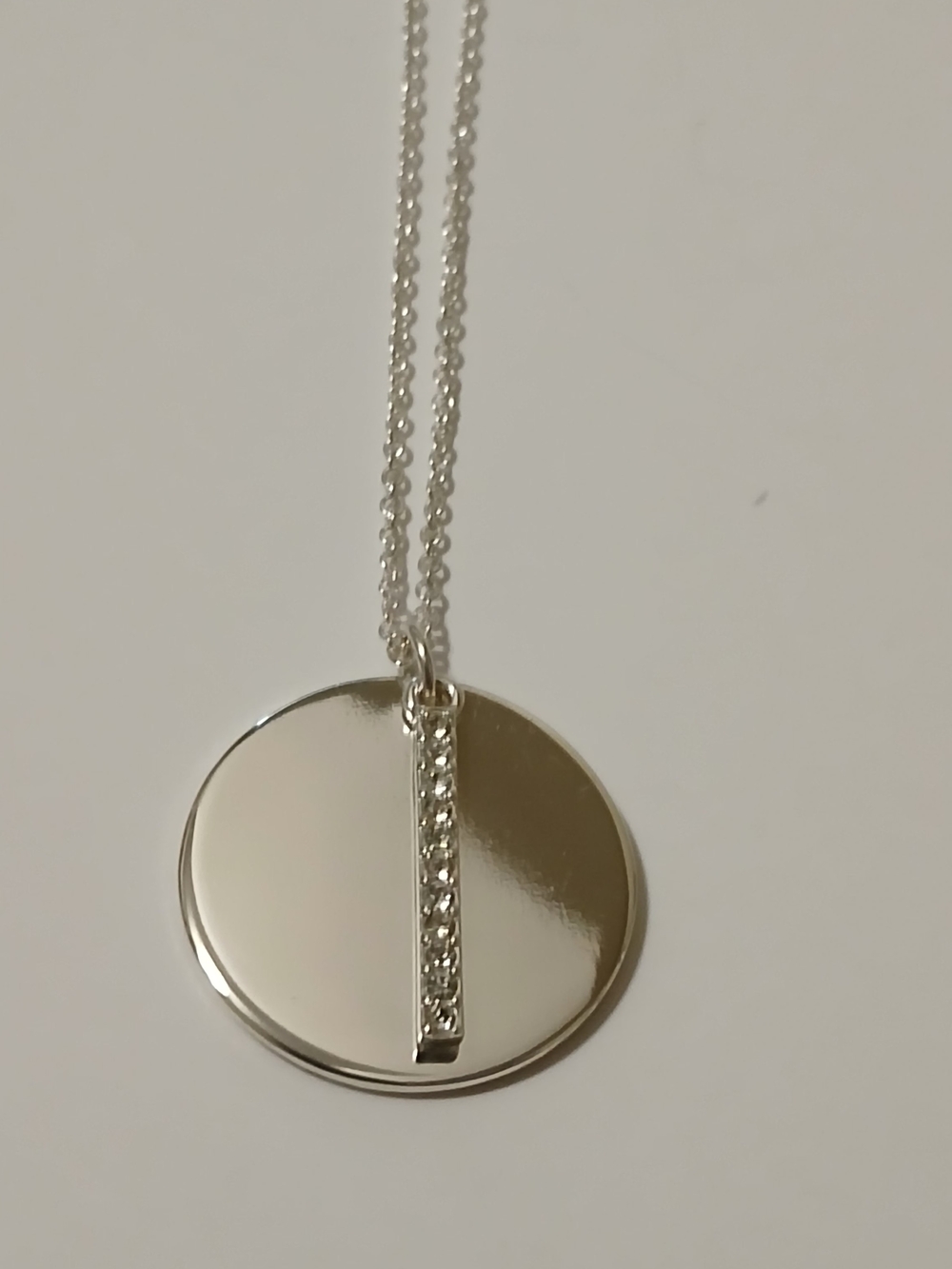 Sterling Silver Round Pendant Necklace with CZ Accent